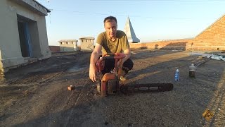 Картинка: старая ржавая бензопила урал.  пробуем завести без подготовки.  russian chainsaw.